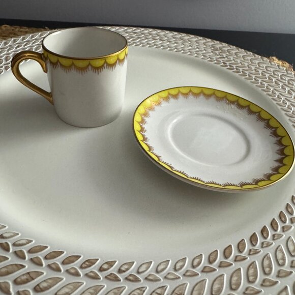 Fitz and Floyd Vintage Antique China Yellow Espresso Size Teacup and Saucer Set - Picture 2 of 5